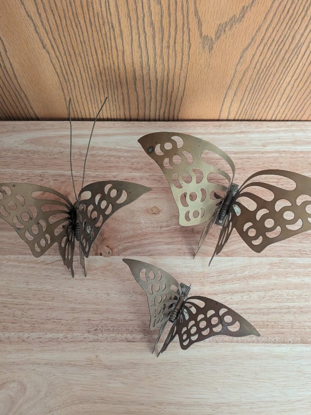 VTG Brass Butterfly Wall Decor or Table Art 3D Set of 3 MCM Metal - Picture 1 of 16